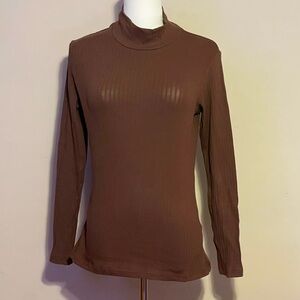 Like New SHEIN Fitted Ribbed Turtleneck Rich Chocolate Top